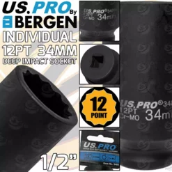 34mm 1/2" Drive Axle Hub Nut Socket 12 Point Deep Impact Socket US PRO BY BERGEN