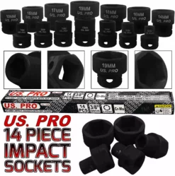 US PRO By BERGEN US PRO IMPACT Sockets Set 3/8" Dr Shallow Stubby Impact Sockets 6mm-19mm Hex 6pt