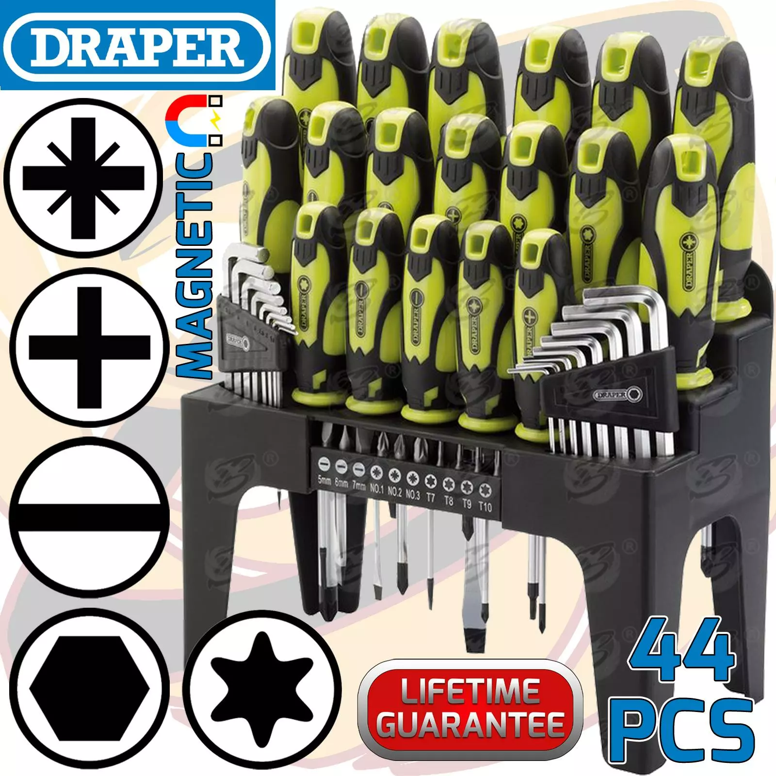 DRAPER MAGNETIC Screwdriver & Hex Keys Set Hi-Vis Slotted Straight Phillips Torx 1 DRAPER MAGNETIC Screwdriver & Hex Keys Set Hi-Vis Slotted Straight Phillips Torx