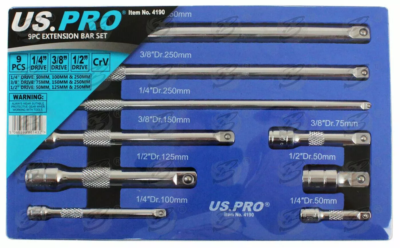 US PRO By BERGEN US.PRO By BERGEN Extension Bars 1/2" 3/8" 1/4" Long Reach Extension Bar Set Drive 6 US PRO By BERGEN US.PRO By BERGEN Extension Bars 1/2" 3/8" 1/4" Long Reach Extension Bar Set Drive - Image 6