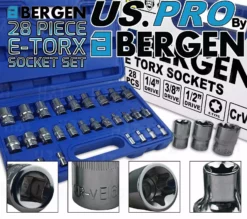 US PRO By BERGEN BERGEN E-TORX Sockets 1/4" 3/8" 1/2" Drive E-TYPE Female Torx Socket Set 28pc TX