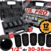 US PRO By BERGEN BERGEN 12 Point Axle Hub Nut Socket Set 1/2" Drive Thin Wall Deep Impact Sockets