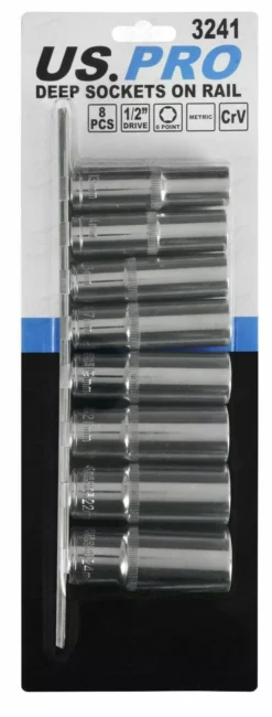 US PRO By BERGEN BERGEN 1/2" INCH Drive Deep Socket Set Long Reach Sockets 13mm-24mm 8pc 6PT Hex -SOCKET SETS & EXTENSION BARS Sales e0bf3228 51ef 4e49 8740 4e55893512ba