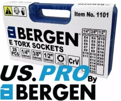 US PRO By BERGEN BERGEN E-TORX Sockets 1/4" 3/8" 1/2" Drive E-TYPE Female Torx Socket Set 28pc TX -SOCKET SETS & EXTENSION BARS Sales e0fca3db c77c 4d3b a863 43a63f4866c9