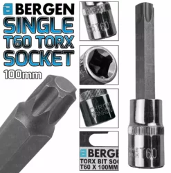 US PRO By BERGEN BERGEN T60 Torx Socket T60 1/2" Drive 100mm Long Torx Key Single Socket Star Key