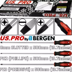 US PRO By BERGEN US.PRO Extra Long Magnetic Screwdrivers 500mm Long Pozi Philips Slotted PZ3 PH2