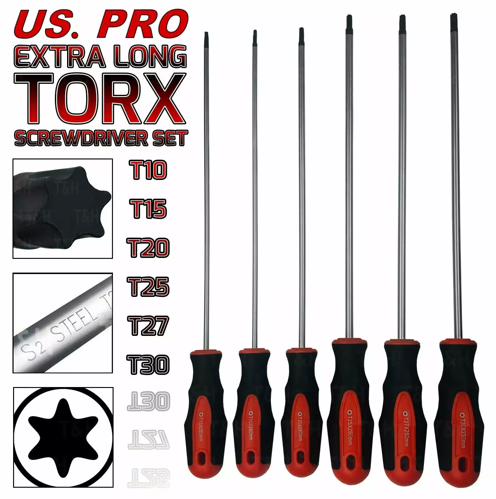 US PRO By BERGEN US.PRO Extra Long Magnetic TORX Star Screwdriver Set T10 T15 T20 T25 T27 T30Torx 1 US PRO By BERGEN US.PRO Extra Long Magnetic TORX Star Screwdriver Set T10 T15 T20 T25 T27 T30Torx