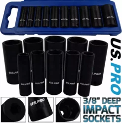 US PRO By BERGEN US PRO Deep Impact Socket Set 3/8" Drive Long Reach Thin Wall Sockets 10-24mm