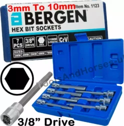 US PRO By BERGEN BERGEN Extra Long HEX BIT Socket Set 3/8" Dr HEX Allen Keys H3 4 5 6 H7 8 10mm