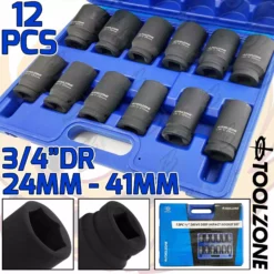 Toolzone 3/4"Inch DRIVE 6 POINT DEEP IMPACT Socket Set 24-41mm HGV Long Reach Sockets