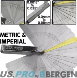US PRO By BERGEN Feeler Gauge 32 Blade Dual Marked Metric Imperial Feeler Gage Brass Blade