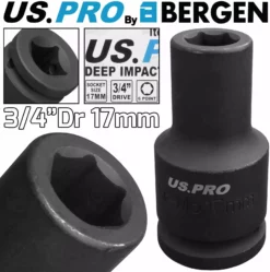 US PRO By BERGEN BERGEN 17mm 3/4" Dr DEEP IMPACT SOCKET 6 Point HEX Long Reach IMPACT SOCKET HD