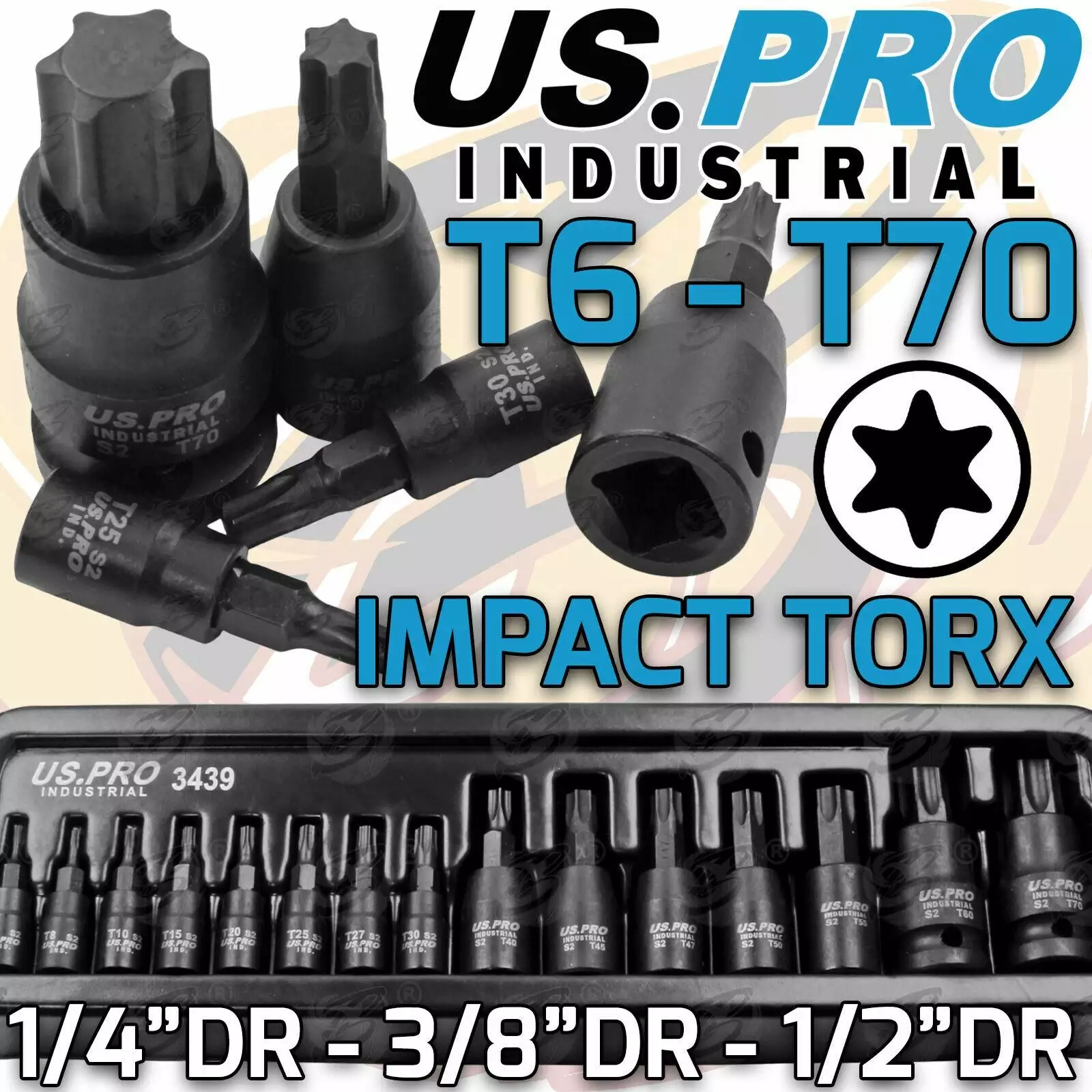 US PRO By BERGEN US PRO INDUSTRIAL Impact Torx Bit Socket Set 1/4" 3/8" 1/2" Drive 15pcs Sockets 2 US PRO By BERGEN US PRO INDUSTRIAL Impact Torx Bit Socket Set 1/4" 3/8" 1/2" Drive 15pcs Sockets - Image 2