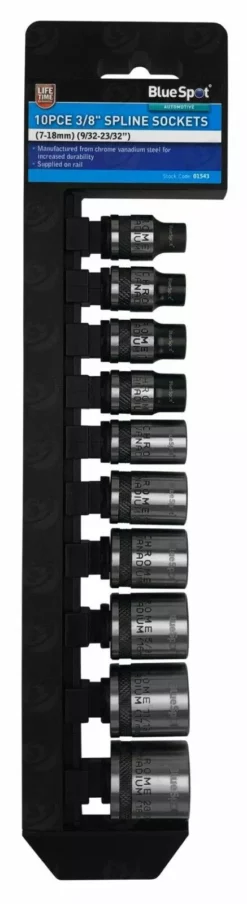 BLUESPOT 3/8" Multi Spline Socket Set 12 Point Metric & SAE Sockets 7mm-18mm 9/32"-23/32" -SOCKET SETS & EXTENSION BARS Sales ec10e226 5825 4798 b246 e32dffde53a4