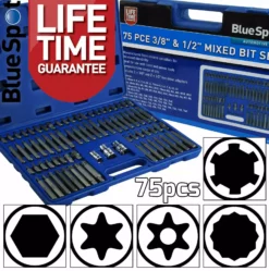 Berlin Tools LTD 75pc Special Bit Set Hex Spline Ribe Star Torx Tamperproof Torx Bits 1/2" & 3/8"