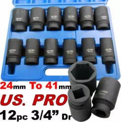 US PRO By BERGEN BERGEN 3/4"Inch DRIVE DEEP IMPACT Socket Set 24-41mm HGV Long Reach Impact Socke
