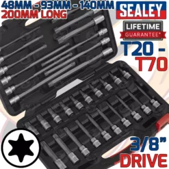 SEALEY Extra Long 32pc TORX BIT Socket Set 1/2" Dr STAR Bit Sockets 48mm 200mm