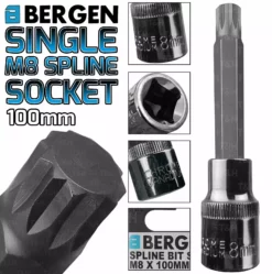 US PRO By BERGEN BERGEN Spline Socket M8mm 1/2" Drive 100mm 8mm Spline Key Single Socket