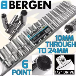 US PRO By BERGEN BERGEN 1/2" Drive Deep Socket Set 10-24mm Single Hex Long Reach Deep Sockets