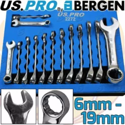 US PRO By BERGEN US.PRO By BERGEN Stubby Spanners 14pc Short Reach Combination Spanner Wrench Set 6mm-19mm