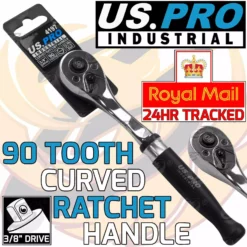 US PRO By BERGEN US.PRO INDUSTRIAL 3/8" Drive 90 Tooth Quick Release Curved Ratchet Handle 4197