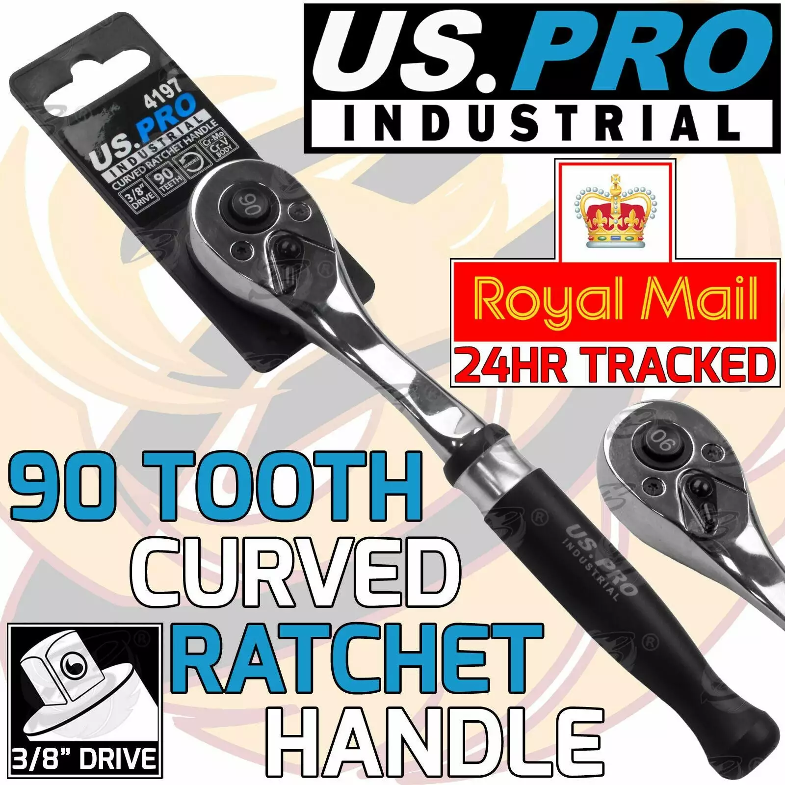 US PRO By BERGEN US.PRO INDUSTRIAL 3/8" Drive 90 Tooth Quick Release Curved Ratchet Handle 4197 1 US PRO By BERGEN US.PRO INDUSTRIAL 3/8" Drive 90 Tooth Quick Release Curved Ratchet Handle 4197