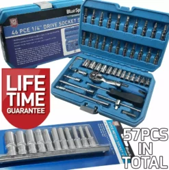 BlueSpot Sockets & DEEP Socket Set 1/4" Drive Tool Set With 72T Ratchet Torx Hex UJ PZ PH