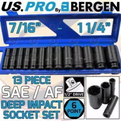 US PRO By BERGEN US.PRO By BERGEN Thin Wall DEEP IMPACT SAE / AF Sockets Set 1/2" Drive Long Reach Impact
