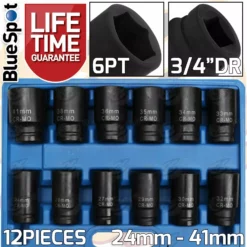 BlueSpot 3/4"Inch DRIVE DEEP IMPACT Socket Set 24-41mm HGV Long Reach Impact Socket Set