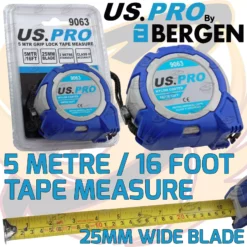 US PRO By BERGEN US.PRO By BERGEN Tape Measure 5m / 16FT Nylon Coated Grip Lock Tape 25mm Wide Blade Rubber