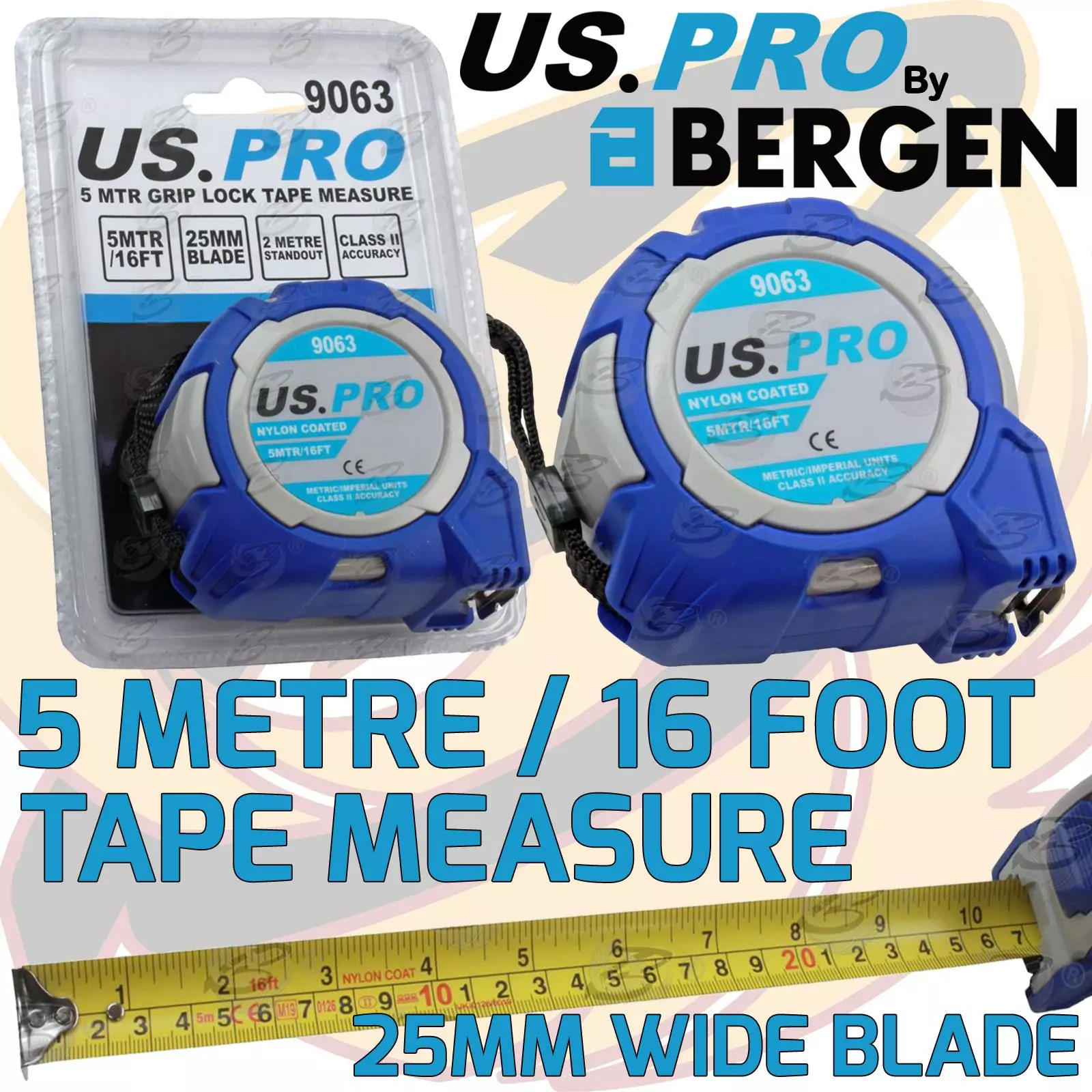 US PRO By BERGEN US.PRO By BERGEN Tape Measure 5m / 16FT Nylon Coated Grip Lock Tape 25mm Wide Blade Rubber 1 US PRO By BERGEN US.PRO By BERGEN Tape Measure 5m / 16FT Nylon Coated Grip Lock Tape 25mm Wide Blade Rubber